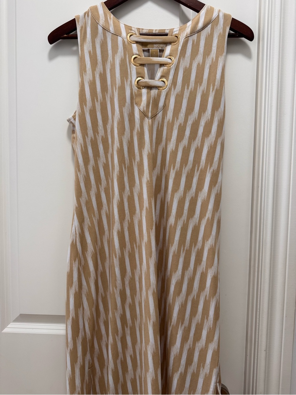 MICHAEL Michael Kors Tan & White Lace-Up Sleeveless Maxi Dress